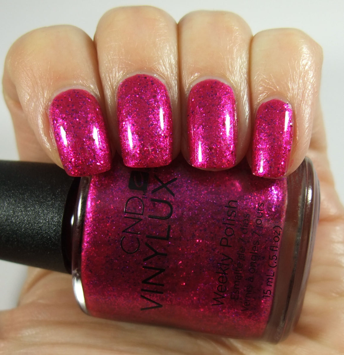 CND VINYLUX Dark pink glitter shimmery nail polish Butterfly Queen