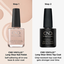 Load image into Gallery viewer, Bottle of CND Vinylux Long Wear Nail Polish in light pink and a bottle of CND Vinylux Long Wear Shine Top Coat