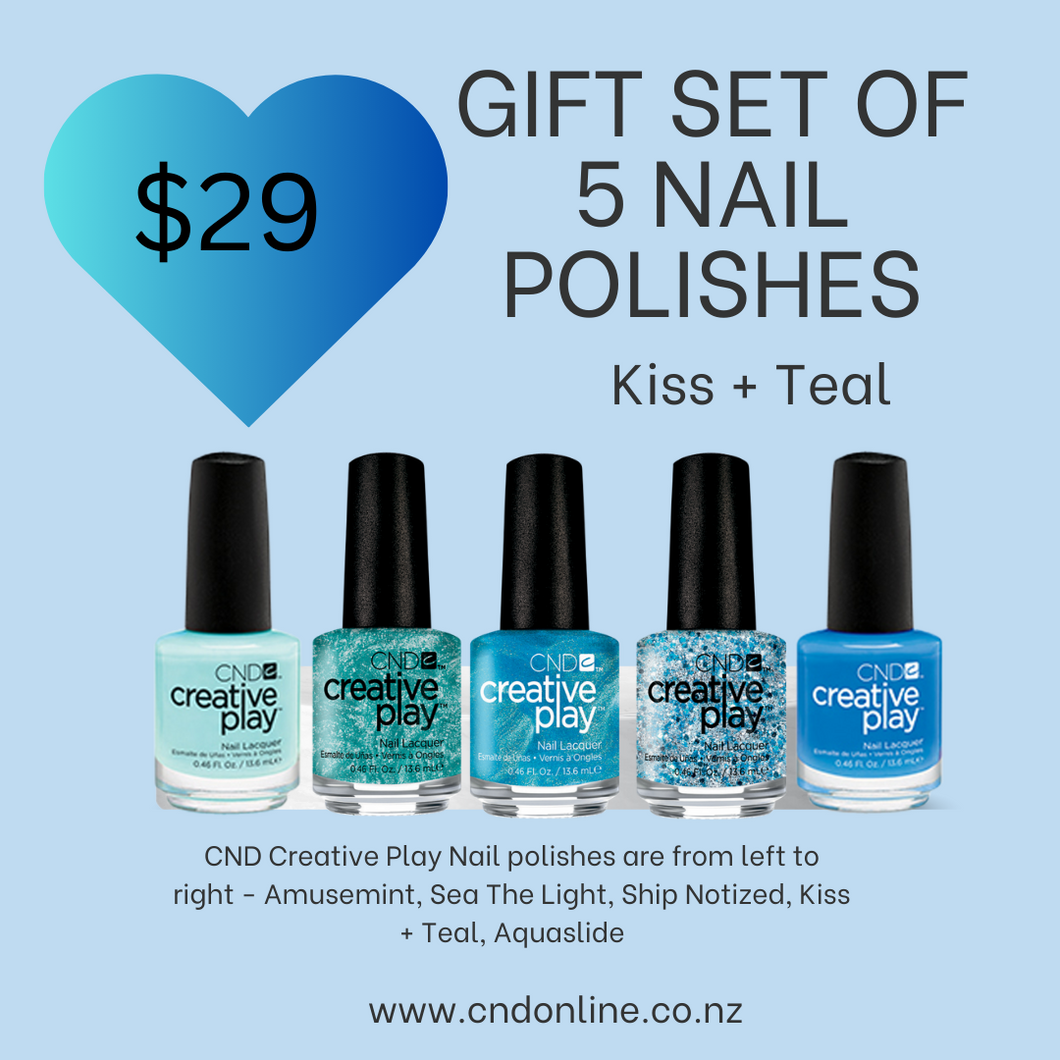 Creative Play Gift Set of 5 Nail Polishes - Kiss + Teal