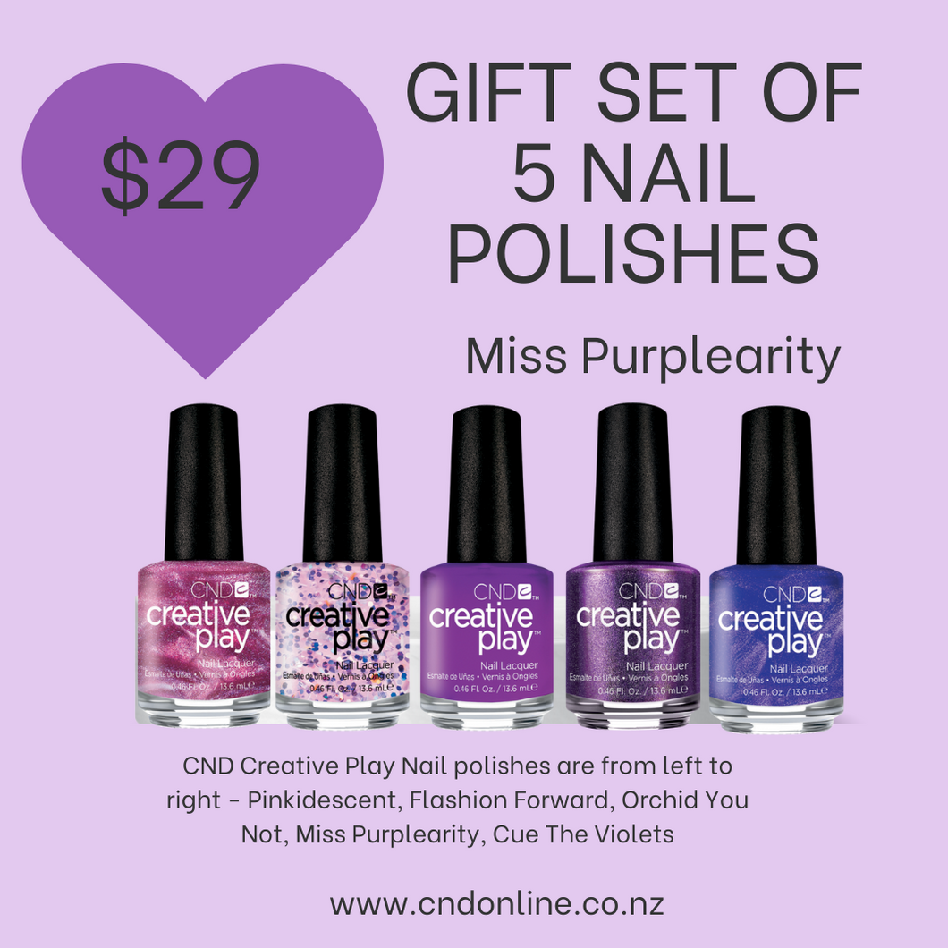 Creative Play Gift Set of 5 Nail Polishes - Miss Purple-arity