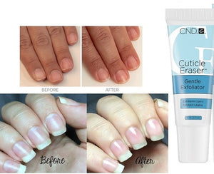 Before and after pictures of nails for CND Cuticle Eraser