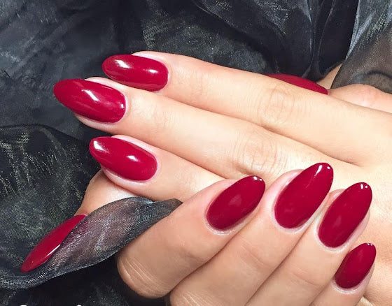 Rouge Rite nail polish CND Vinylux dark red nails