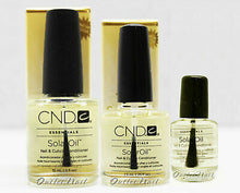 Load image into Gallery viewer, Three size bottles of CND Solar Oil
