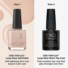 Load image into Gallery viewer, Bottle of CND Vinylux Long Wear Nail Polish in light pink and a bottle of CND Vinylux Long Wear Shine Top Coat
